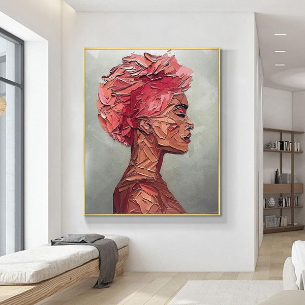 African Woman Wall Art - Textured Oil Painting, Original Hand-Painted Canvas for Living Room & Bedroom Decor, Unique Gift by Sona Casa