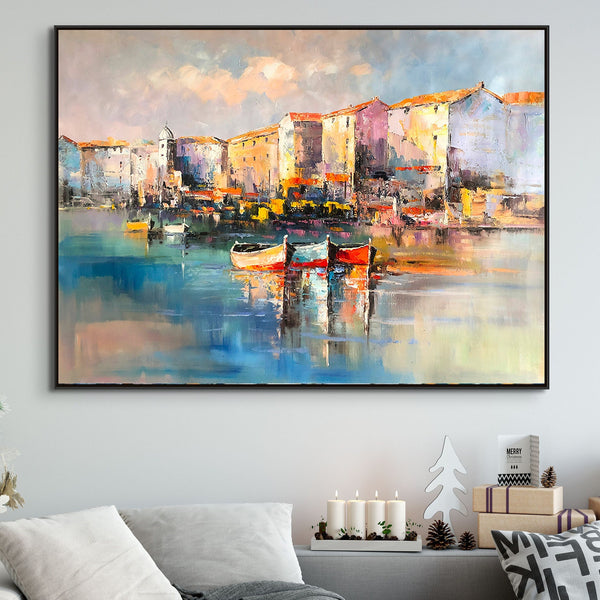 Portofino Italy Oil Painting on Canvas - Vivid Italian Landscape Wall Art for Home Decor, Original Portofino Marina Scene by Accent Collection