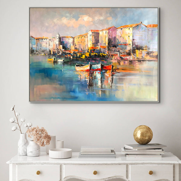 Portofino Italy Oil Painting on Canvas - Vivid Italian Landscape Wall Art for Home Decor, Original Portofino Marina Scene by Accent Collection