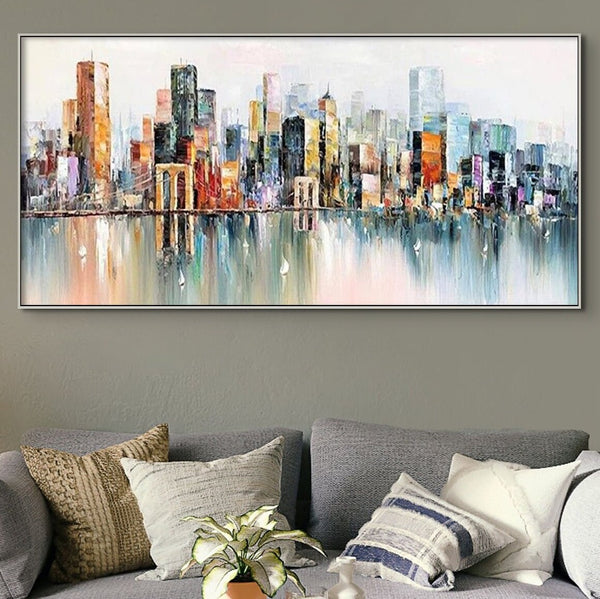 Abstract New York Painting - Handmade Large Canvas Art, Urban Cityscape Oil Painting for Modern Wall Decor, Unique Housewarming Gift by Accent Collection