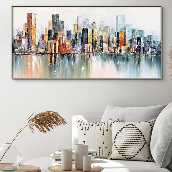 Abstract New York Painting - Handmade Large Canvas Art, Urban Cityscape Oil Painting for Modern Wall Decor, Unique Housewarming Gift by Accent Collection