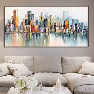 Abstract New York Painting - Handmade Large Canvas Art, Urban Cityscape Oil Painting for Modern Wall Decor, Unique Housewarming Gift by Accent Collection