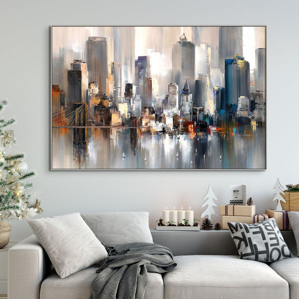 Cityscape 84x40" Framed Silver by Sona Casa