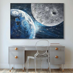 Earth and Moon Painting - Large Textured Canvas Wall Art, Celestial Space Decor for Home and Office, Unique Astronomy Gift by Accent Collection