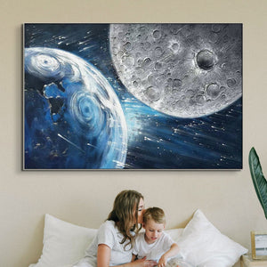 Earth and Moon Painting - Large Textured Canvas Wall Art, Celestial Space Decor for Home and Office, Unique Astronomy Gift by Accent Collection