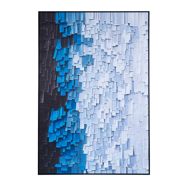 Blue Hues Stripe Illusion Large Framed 3D Abstract Wood Canvas Art For Modern Home Decor by Sona Casa