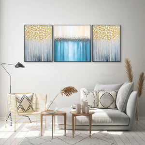 Blue & Gold Abstract Floral Trio Canvas, Textured Boho Wall Art Set For Elegant Decor by Accent Collection