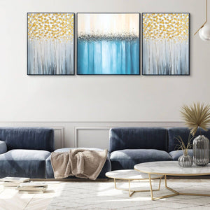 Blue & Gold Abstract Floral Trio Canvas, Textured Boho Wall Art Set For Elegant Decor by Accent Collection