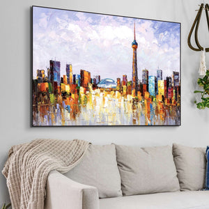 Canada Wall Art - Vibrant Toronto Skyline Painting on Canvas, Modern Urban Landscape, Framed Original Painting for Housewarming Gift by Accent Collection