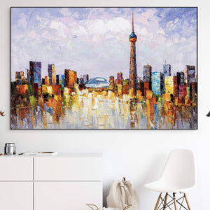 Canada Wall Art - Vibrant Toronto Skyline Painting on Canvas, Modern Urban Landscape, Framed Original Painting for Housewarming Gift by Accent Collection