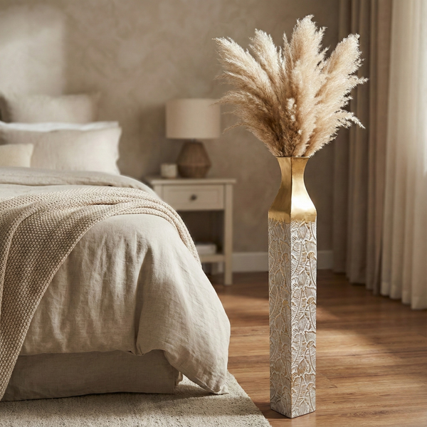 Modern Decorative Metal Tall Vase, Rustic Weathered Finish, Handmade Gold Living Room Decor, 35" Pots for Pampas Grass-Sona Casa