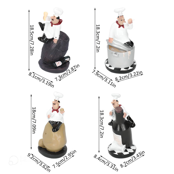 4 Piece Kitchen Chef Figurines Set, Restaurant Decor, Bakery Decor