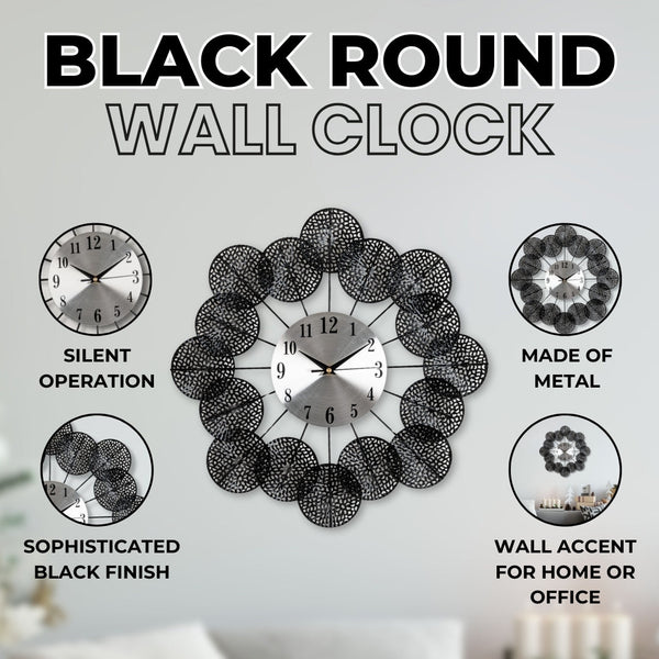 Minimalist Luxury 45cm Black Metal Wall Clock - Abstract Shields, Silent Non-Ticking for Modern Decor by Accent Collection