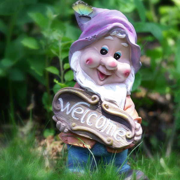 Garden Gnome Welcome Statue - Weather-Resistant Outdoor Fairy Decor, Front Door Yard Art by Accent Collection