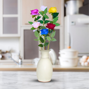 Elegant Boho Table Decor Faux Rose Bouquet - Real Looking Plastic Roses With Long Stems For Centerpieces by Sona Casa