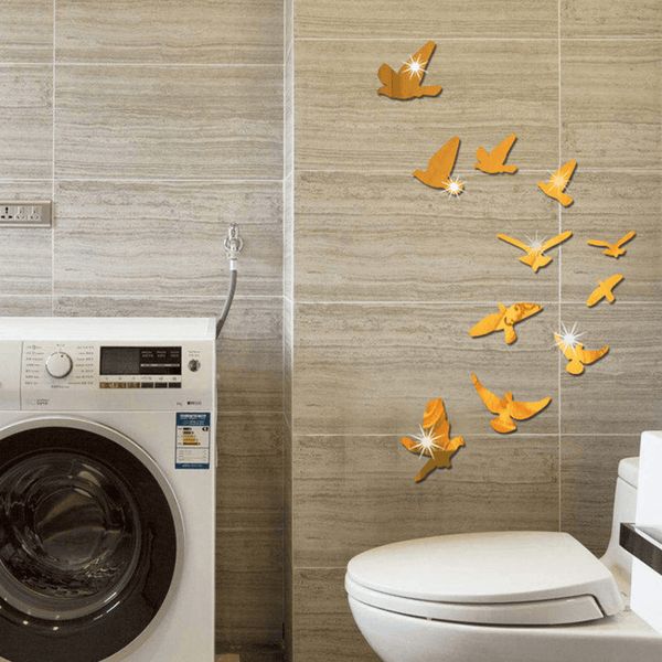 11 pcs Creative Flock Birds 3D Acrylic Mirror Stickers for Wall