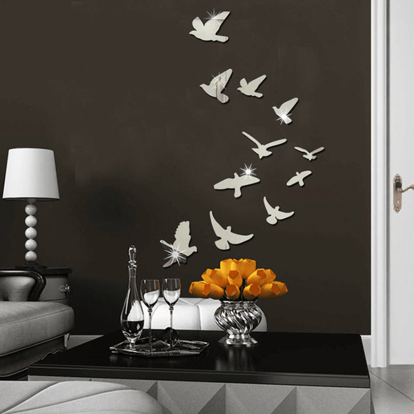 11 pcs Creative Flock Birds 3D Acrylic Mirror Stickers for Wall by Accent Collection