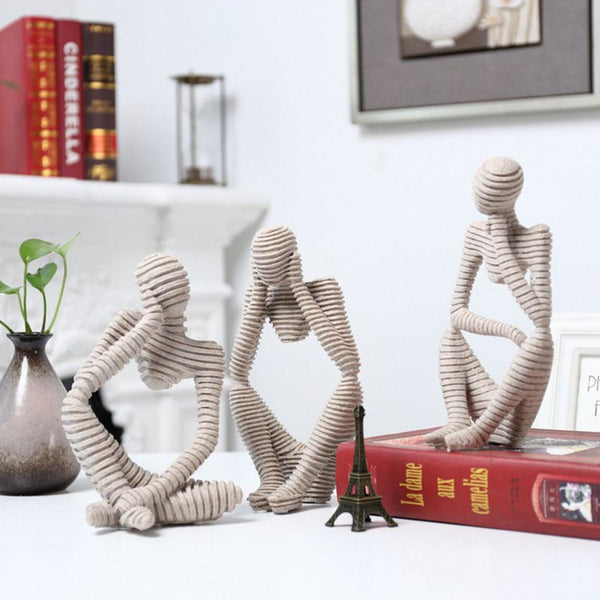 Decorative Statue Set, 9" Striped Thinkers, Tabletop Decor for Home Office