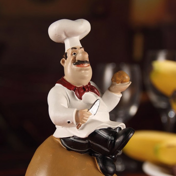 4 Piece Kitchen Chef Figurines Set, Restaurant Decor, Bakery Decor