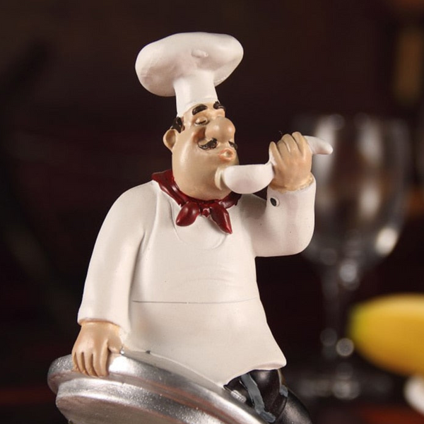 4 Piece Kitchen Chef Figurines Set, Restaurant Decor, Bakery Decor