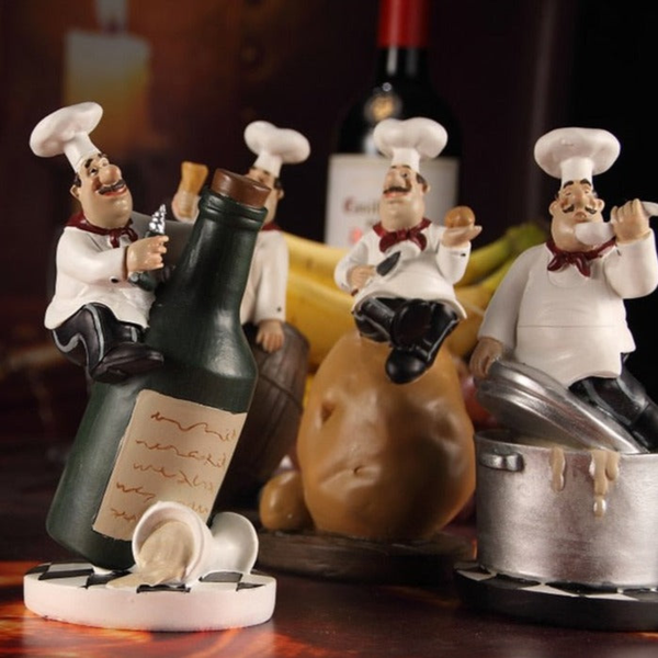 4 Piece Kitchen Chef Figurines Set, Restaurant Decor, Bakery Decor