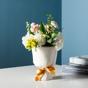 Bouquet Ceramic Vase, 6" Vase for Artificial or Fresh Floral Arrangement by Sona Casa