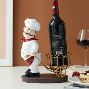 Chef Wine Holder, Pull Cart, Kitchen Decor Gift, 11" Modern Home Decor