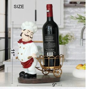 Chef Wine Holder, Pull Cart, Kitchen Decor Gift, 11" Modern Home Decor