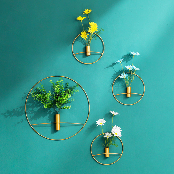 Golden Wall Flower Metal Tube Vase for home decoration