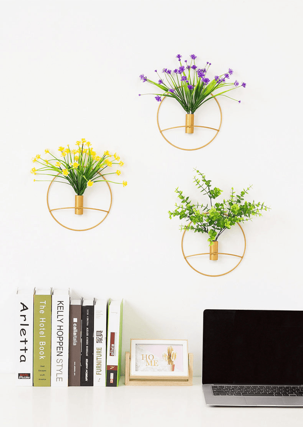 Golden Wall Flower Metal Tube Vase for home decoration