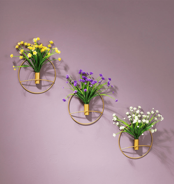 Golden Wall Flower Metal Tube Vase for home decoration