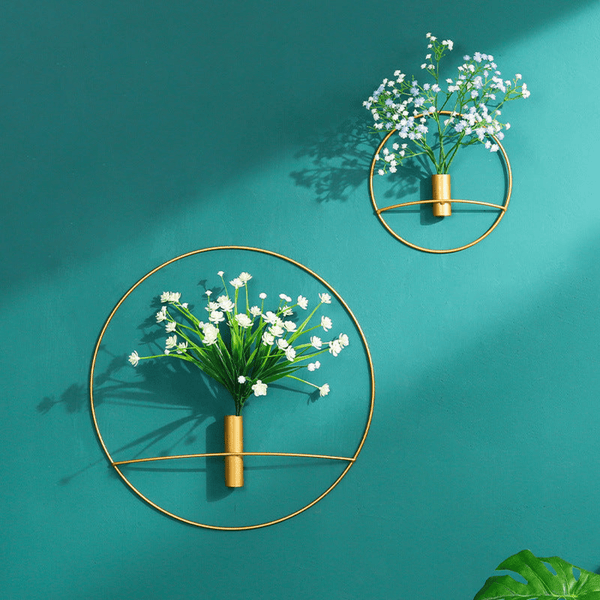 Golden Wall Flower Metal Tube Vase for home decoration