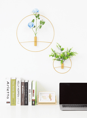 Golden Wall Flower Metal Tube Vase for home decoration