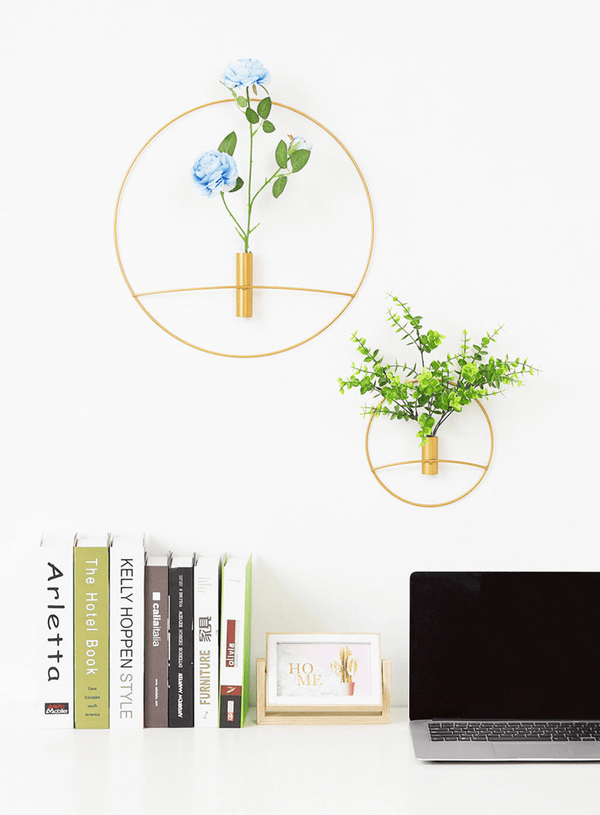 Golden Wall Flower Metal Tube Vase for home decoration