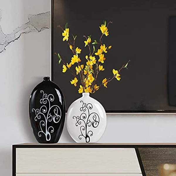 Black and White Oval Vase Set, 10" and 8" Set of 2 Flower Pots