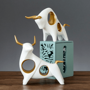 Pair of Bull Decorative Figurines for Home Decor Desk Decor Animal Figurine Living Room Decor Office Decor