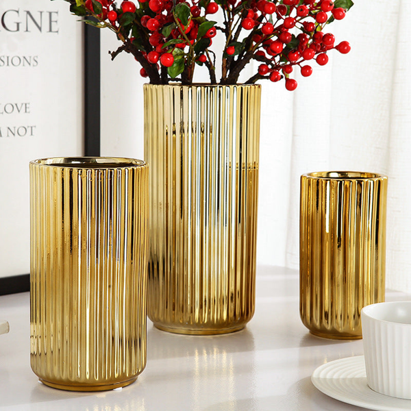 Pair of Gold Luxury Ceramic Vase For Home Decor or Gifts