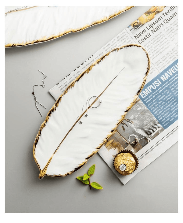 2 Pcs Ceramic Decorative Trays, Jewelry Tray, Dish Plates Snacks Feather Tabletop Home Kitchen, Vanity, Party Decor Ornament Organizer by Sona Casa