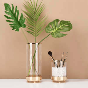 Set of 3 Glass Copper Base Cylinder Vases for Home Décor