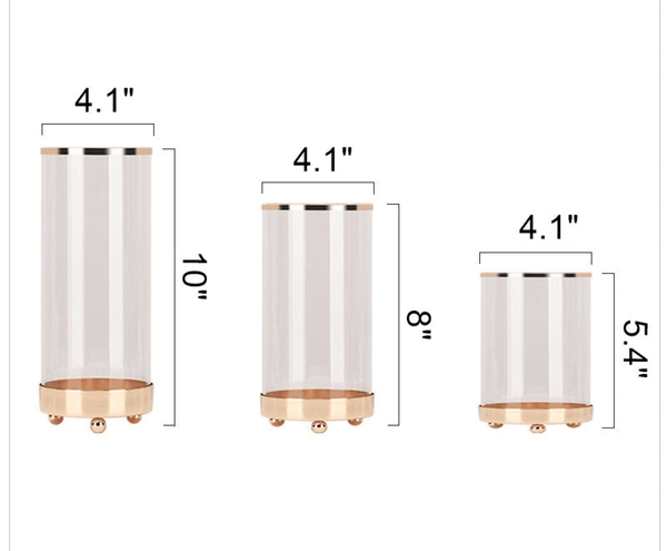 Set of 3 Glass Copper Base Cylinder Vases for Home Décor
