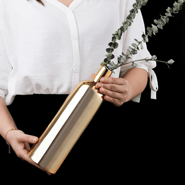 Set of 3 Golden Ceramic Bottle Vases