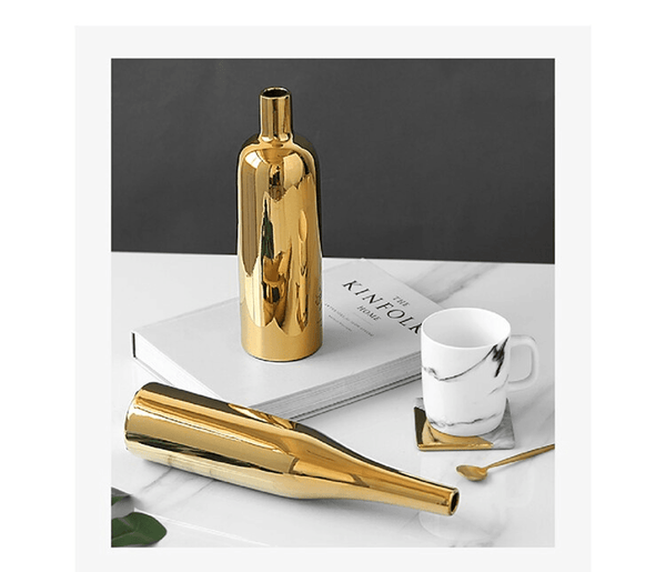 Set of 3 Golden Ceramic Bottle Vases