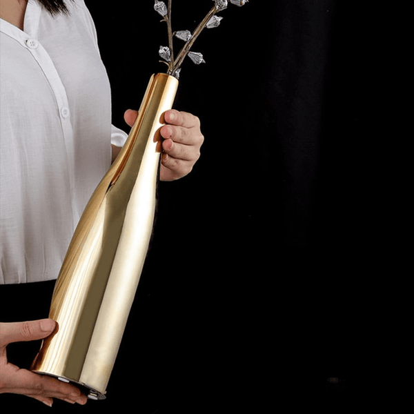Set of 3 Golden Ceramic Bottle Vases