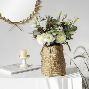 Woven Small Basket for Dry Flowers, 11" Flower Holder Tabletop Decor